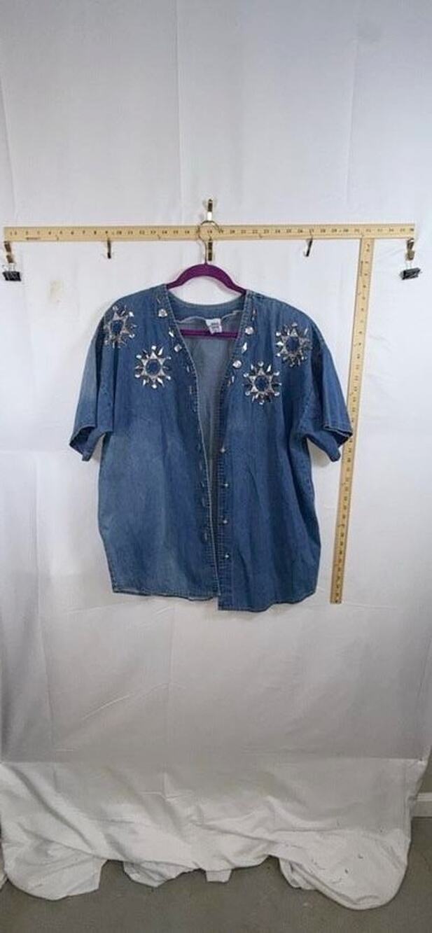 Vintage Nu Dimension Denim Shirt Womens One Size OS Rhinestone Western Studded